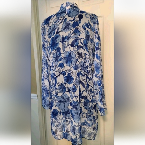 SUNFLOWER Blue Beaded Floral Swim Suit Cover Or Summer Kimono Size SMALL - Picture 8 of 13
